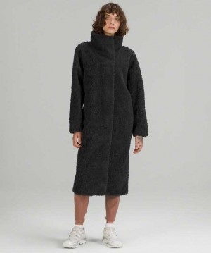 Lululemon Lab Textured Fleece Coat Kadın Mont Siyah | FYVMHC-617