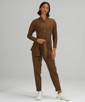 Lululemon Lab Woven Long Sleeve Jumpsuit Kadın Elbise Koyu | NTJACQ-782