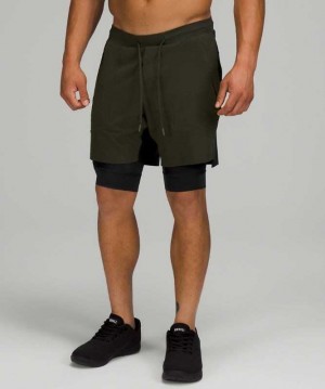 Lululemon License to Train Lined 7" Elite Erkek Şort Koyu Zeytin Yeşili Siyah | VRYDJW-702