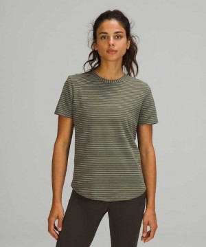 Lululemon Love Crew Sleeve T-Shirt Kadın Üstler Zeytin Yeşili Beyaz | SUMPDX-276