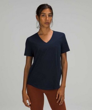 Lululemon Love V-Neck T-Shirt Kadın Üstler Lacivert | FNLKUC-570