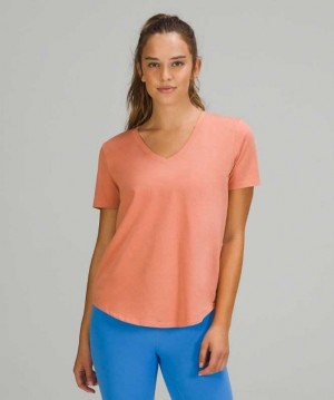 Lululemon Love V-Neck T-Shirt Kadın Üstler Pembe | UXHTZJ-758
