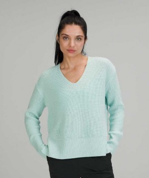 Lululemon Merino Wool V-Neck Sweater Kadın Tişörtü Nane | NMKZJC-835