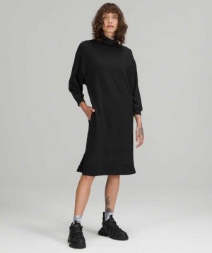 Lululemon Modal Fleece Funnel-Neck Kadın Elbise Siyah | LISBMZ-654
