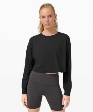 Lululemon Muscle Love Long Sleeve Kadın Üstler Siyah | GVZJWO-208