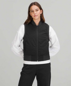 Lululemon Non-Stop Bomber Vest Reversible Kadın Mont Siyah | WNTVUH-394