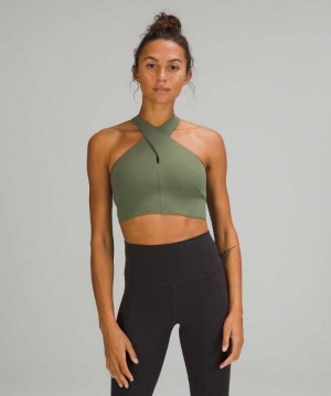 Lululemon Nulu Wrap-Front Long-Line Light Support, A/B Cups Kadın Spor Sütyeni Yeşil | QZYHBR-650