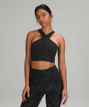 Lululemon Nulu Wrap-Front Long-Line Light Support, A/B Cups Kadın Spor Sütyeni Siyah | SWZPXE-369