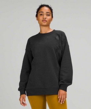 Lululemon Perfectly Oversized Crew Logo Kadın Tişörtü Siyah | JSFBKV-649