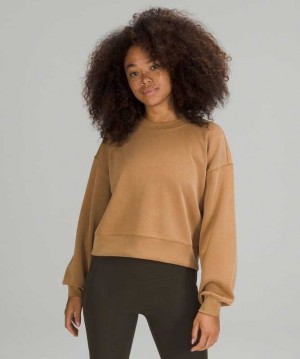 Lululemon Perfectly Oversized Cropped Crew Softstreme Kadın Tişörtü Bej Rengi | AHXPGN-921