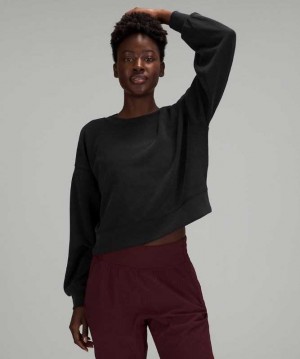 Lululemon Perfectly Oversized Cropped Crew Softstreme Kadın Tişörtü Siyah | EBOZHJ-869