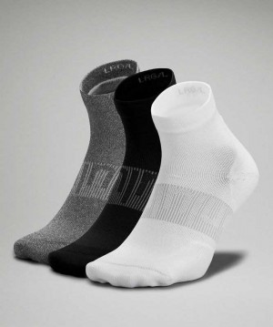 Lululemon Power Stride Ankle 3 Pack Erkek Çorap Beyaz Gri Siyah | YLZQWC-163