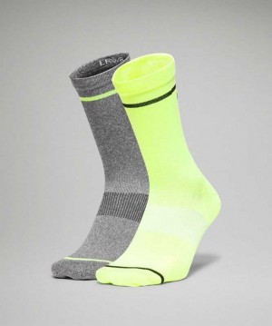 Lululemon Power Stride Crew Stripe 2 Pack Erkek Çorap Sarı Siyah | NZUGVJ-816