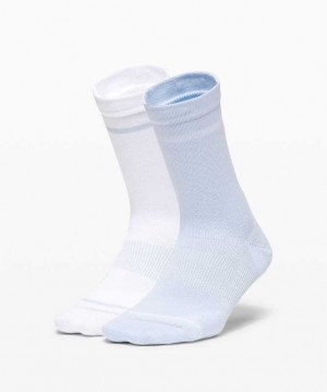 Lululemon Power Stride Crew Stripe 2 Pack Kadın Çorap Beyaz Mavi | VZWUSK-647