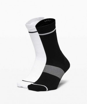 Lululemon Power Stride Crew Stripe 2 Pack Erkek Çorap Siyah Beyaz | WFABLE-127
