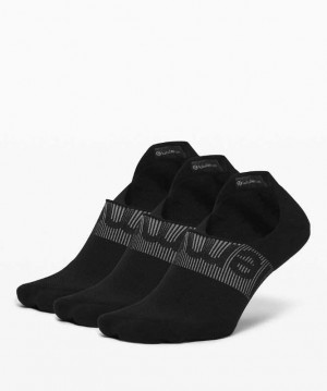 Lululemon Power Stride No-Show with Active Grip 3 Pack Erkek Çorap Siyah | HZESJQ-794