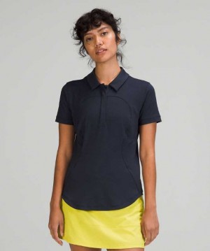 Lululemon Quick-Drying Sleeve Polo Shirt Online Only Kadın Üstler Lacivert | EKJVSP-703