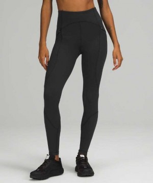 Lululemon Rain Repellent High-Rise Running Tight 28" Kadın Tayt Siyah | XIMWCQ-758