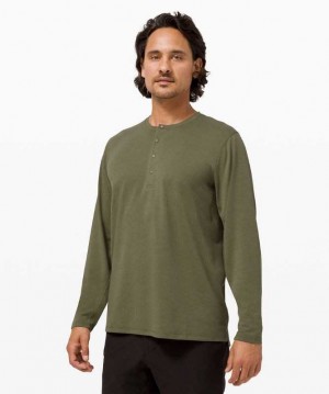 Lululemon Reinstate Long Sleeve Henley Erkek Üstler Zeytin Yeşili | GSQOIF-418