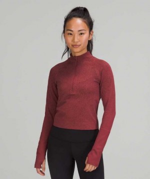 Lululemon Rest Less Cropped 1/2 Zip Kadın Üstler Herringbone Fade Mulled Wine / French Press | NJKACE-143
