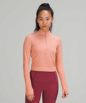 Lululemon Rest Less Cropped 1/2 Zip Kadın Üstler Pembe Beyaz | BUPZKD-452