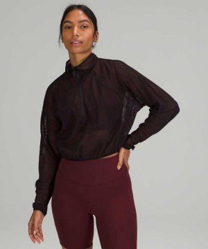 Lululemon Reversible Mesh 1/2 Zip Kadın Tişörtü Siyah Kırmızı | FAEDBW-360