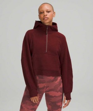 Lululemon Scuba Oversized 1/2 Zip Kadın Kapşonlu Kırmızı | TMCOZK-013