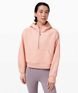 Lululemon Scuba Oversized Half-Zip Kadın Kapşonlu Pembe | WQXYVU-847