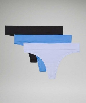 Lululemon Seamless Mid-Rise Thong 3 Pack Kadın İç Giyim Siyah Mavi Lavanta | JPRUTF-194