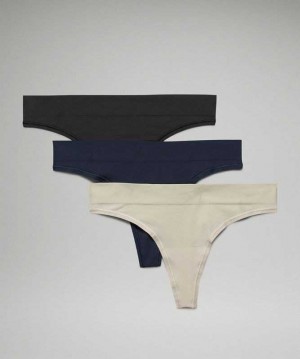 Lululemon Seamless Mid-Rise Thong 3 Pack Kadın İç Giyim Siyah Lacivert Açık | NPEBLT-360