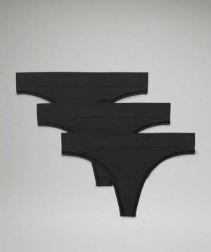 Lululemon Seamless Mid-Rise Thong 3 Pack Kadın İç Giyim Siyah Siyah Siyah | EDZPXW-895