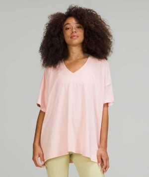 Lululemon Side Tie V-Neck T-Shirt Kadın Üstler Pembe | SUCLWG-952