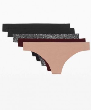 Lululemon Smooth Seamless Thong 5 Pack Online Only Kadın İç Giyim Siyah Beyaz Siyah Siyah | NTJYHK-359