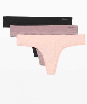 Lululemon Soft Breathable Thong 3 Pack Kadın İç Giyim Siyah | MPZYDE-974