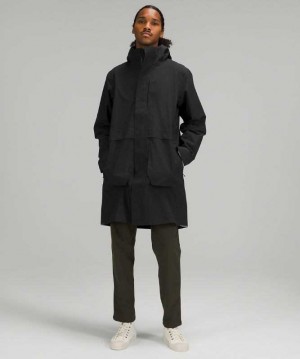 Lululemon Storm Field Trench Coat Online Only Erkek Mont Siyah | DCGNOL-829