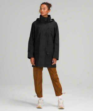 Lululemon StretchSeal Relaxed-Fit Long Rain Kadın Mont Siyah | ENSQBM-801