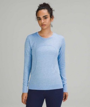 Lululemon Swiftly Relaxed Long Sleeve Kadın Üstler Mavi Beyaz | INMGPR-581
