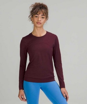 Lululemon Swiftly Relaxed Long Sleeve Kadın Üstler Cassis / Cassis | MKFQLG-429