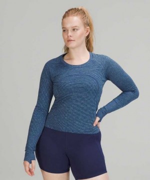 Lululemon Swiftly Tech LS 2.0 Race Kadın Üstler Mavi Yeşil Siyah | BVDKOH-507