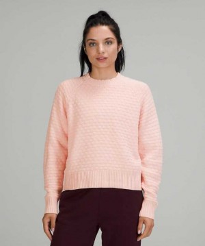Lululemon Texture Play Crew Sweater Kadın Süveter Pembe | FRHMJT-862