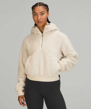 Lululemon Textured Fleece 1/2 Zip Kadın Tişörtü Beyaz | PGEHSR-396