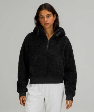 Lululemon Textured Fleece 1/2 Zip Kadın Tişörtü Siyah | PKBTOC-720