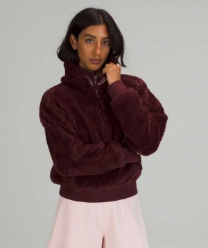 Lululemon Textured Fleece 1/2 Zip Kadın Tişörtü Kırmızı | CLGPVW-109