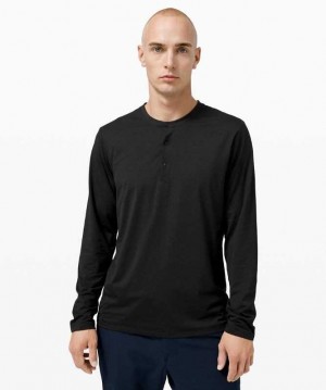 Lululemon The Fundamental Long Sleeve Henley Online Only Erkek Üstler Siyah | PADHQO-725