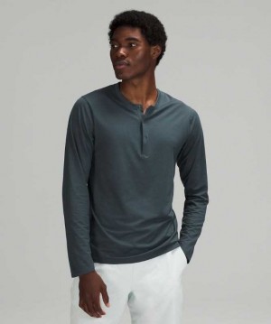 Lululemon The Fundamental Long Sleeve Henley Online Only Erkek Üstler Mavi | XGYFHL-391