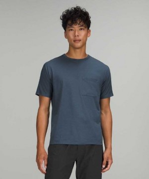 Lululemon The Fundamental Pocket T-Shirt Erkek Üstler Mavi | FNHUOL-430