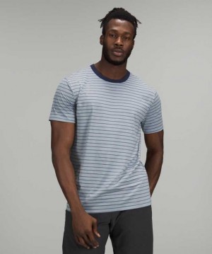 Lululemon The Fundamental T Erkek Üstler Quiet Stripe Printed Chambray Night Sea | SCWBMA-194