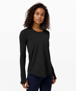 Lululemon Tuck and Flow Long Sleeve Shirt Kadın Üstler Siyah | UAKLFZ-670