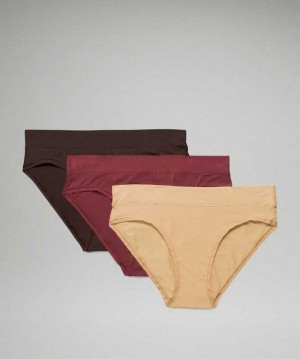 Lululemon UnderEase Bikini 3 Pack Kadın İç Giyim Mulled Wine / Pecan Tan / French Press | LDZEVO-571