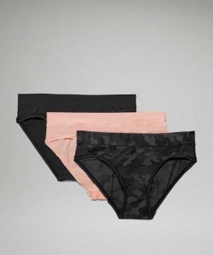 Lululemon UnderEase Bikini 3 Pack Kadın İç Giyim Camo Koyu Pembe Siyah | EMGYJS-139
